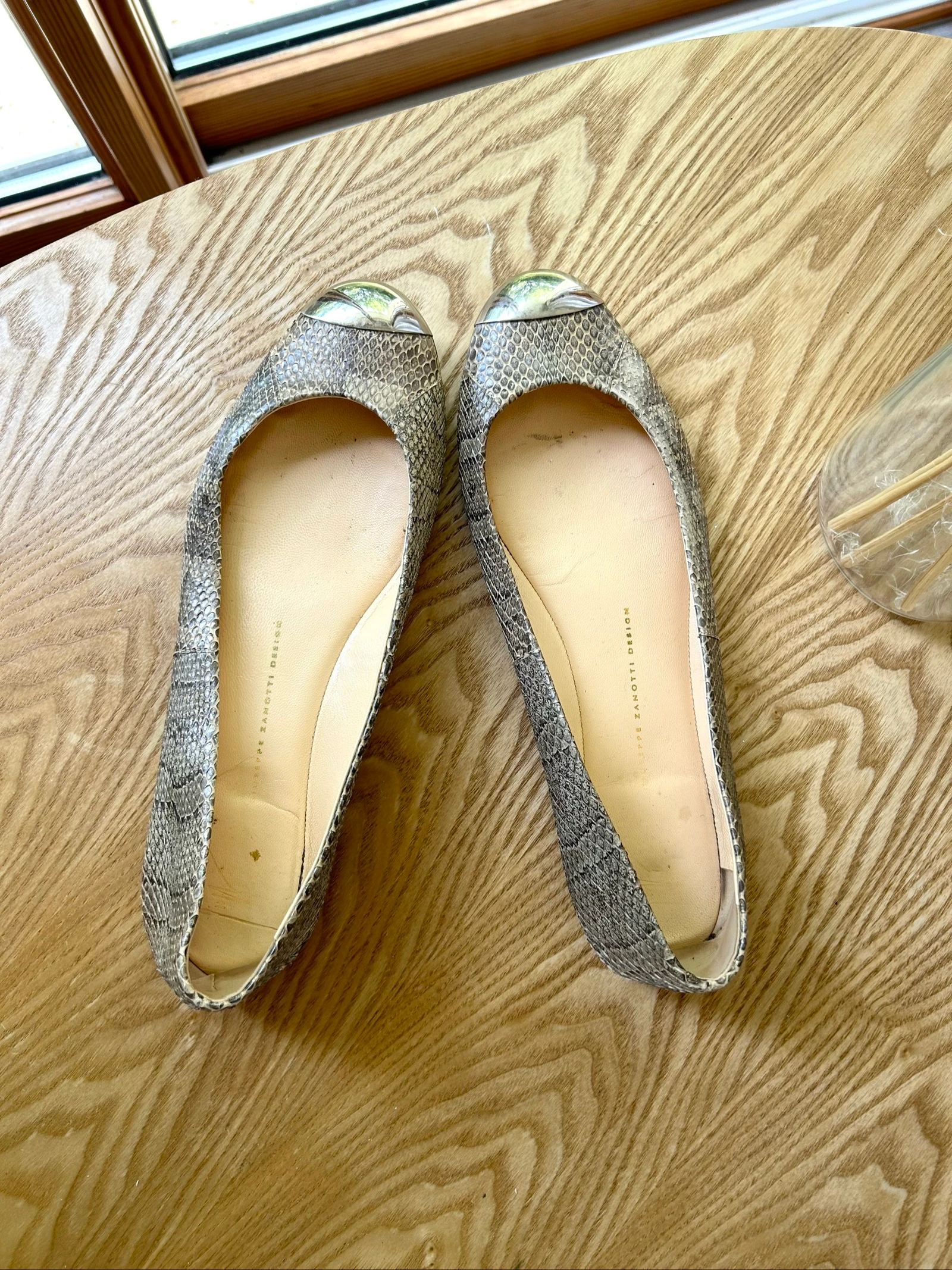 Ballerines en cuir véritable imprimé serpent bout argenté Pointure 41 Giuseppe Zanotti